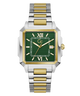 Two-tone silver and gold Gc SquareCut Metal watch with a green face on a white background