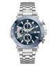 Silver Gc TechnoForce Chrono Metal watch with a blue face on a white background