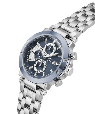 Gc TechnoForce Chrono Metal  watch with a blue face on a white background lifestyle