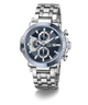 Silver Gc TechnoForce Chrono Metal watch with a blue face on a white background