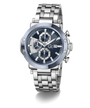 Silver Gc TechnoForce Chrono Metal watch with a blue face on a white background