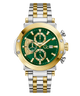 Gc TechnoForce Chrono Metal watch with green face, gold and silver band on white background