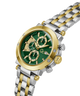 Gc TechnoForce Chrono Metal watch with green face and two-tone metal strap on white background lifestyle