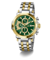 Gc TechnoForce Chrono Metal watch with green face and two-tone metal band on white background