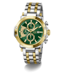 Gc TechnoForce Chrono Metal watch with green face and two-tone metal band on white background