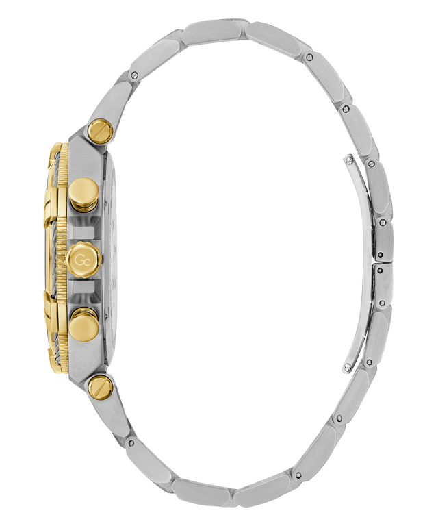 Close-up of a Gc IronForce Chrono Metal with a silver and gold band on a white background