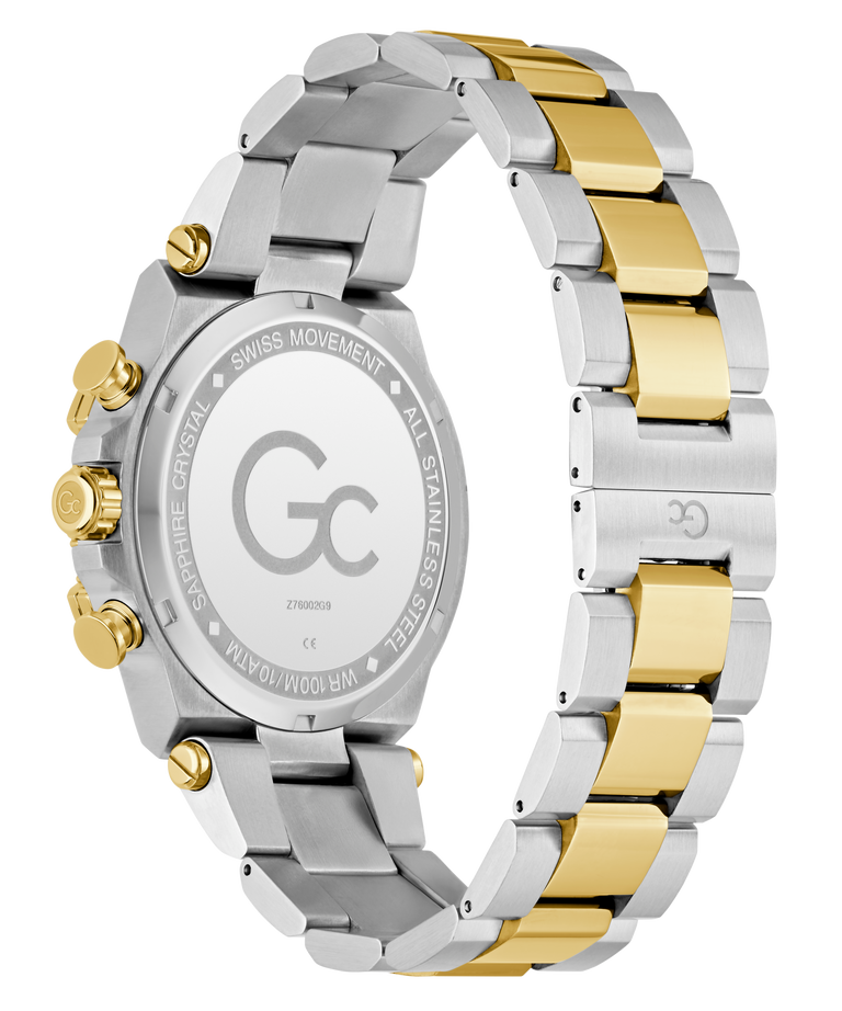 Two-tone silver and gold Gc IronForce Chrono Metal with visible brand logo on a white background