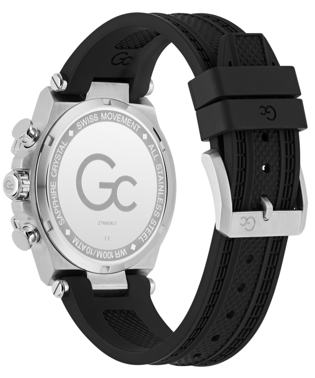 Gc IronForce Chrono Silicone with black strap and silver case on a white background
