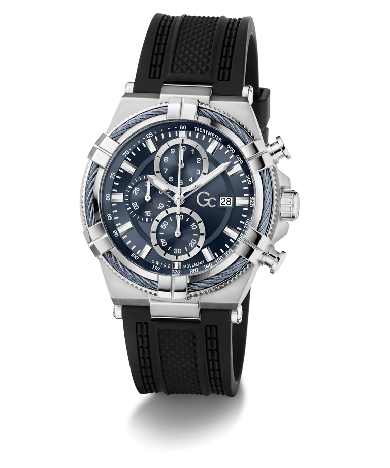 Black Gc IronForce Chrono Silicone with silver case on a white background