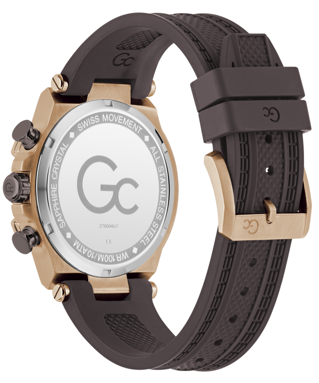 Gc IronForce Chrono Silicone with black strap and rose gold case on a white background