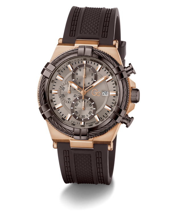 Luxury Gc IronForce Chrono Silicone with a black and gold strap on a white background