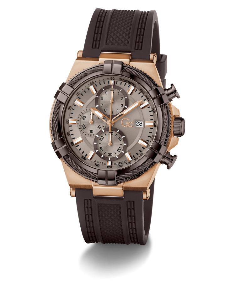 Luxury Gc IronForce Chrono Silicone with a black and gold strap on a white background