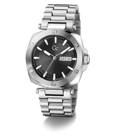 Silver Gc Nobilis Metal with a black face on a white background