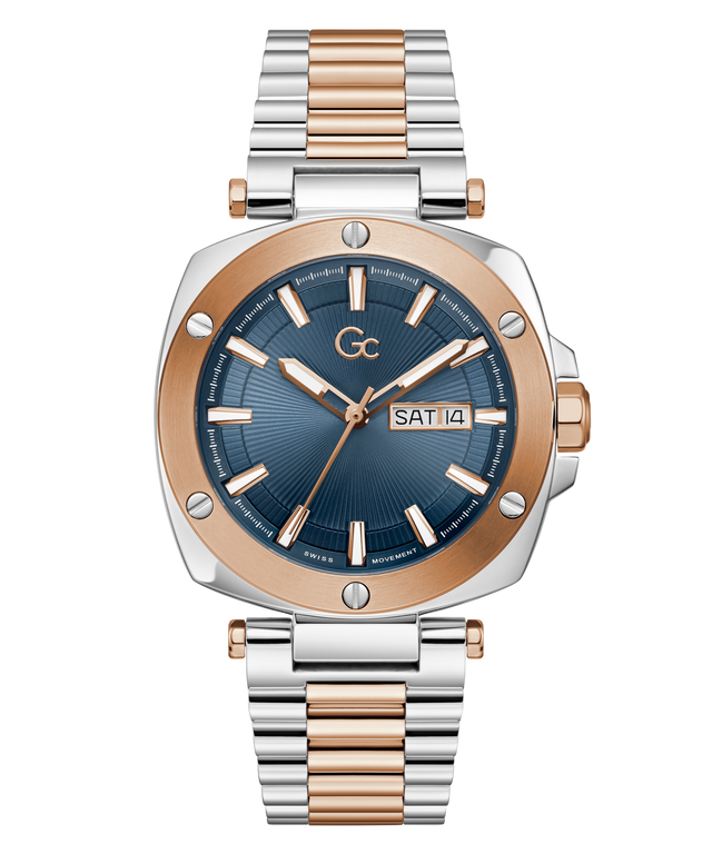 Two-tone Gc Nobilis Metal with silver and rose gold band on a white background