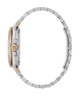 Close-up of a Gc Nobilis Metal watch with a silver and rose gold band on a white background