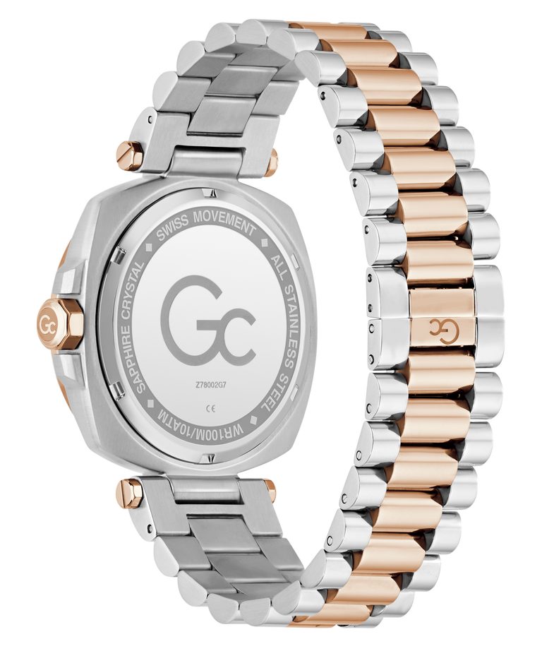 Two-tone Gc Nobilis Metal with silver and rose gold band on a white background