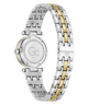 A women's two-tone stainless steel watch with a gold-plated center links, shown from the back of the case. The silver-tone case back features a monogram logo 'GC' and 'GEMMA' printed on it, set against a clean white background.