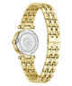 Gold-tone stainless steel women's watch with a multi-link bracelet and a silver-tone circular case back, shown on a plain white background.