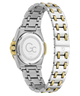 A two-tone stainless steel and gold watch with a metal link bracelet, shown from the back on a white background.
