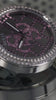 video of silver watch with pink logo on dial
