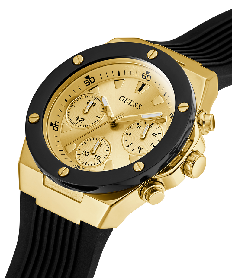 GW0030L2 GUESS Ladies 39mm Black & Gold-Tone Multi-function Sport Watch caseback (with attachment) image lifestyle
