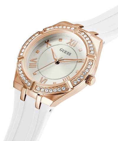 GW0034L2 GUESS Ladies 36mm White & Rose Gold-Tone Analog Sport Watch caseback (with attachment) image lifestyle