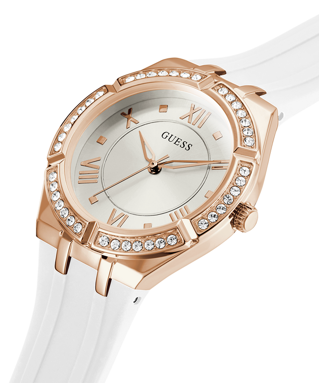 GW0034L2 GUESS Ladies 36mm White & Rose Gold-Tone Analog Sport Watch caseback (with attachment) image lifestyle