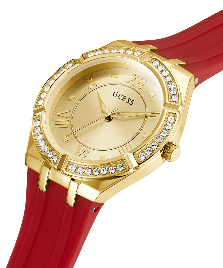 GW0034L6 GUESS Ladies 36mm Red & Gold-Tone Analog Sport Watch caseback (with attachment) image lifestyle