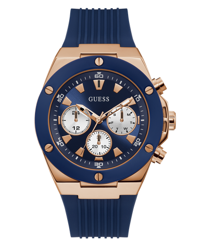 GW0057G2 GUESS Mens 46mm Blue & Rose Gold-Tone Multi-function Sport Watch primary image