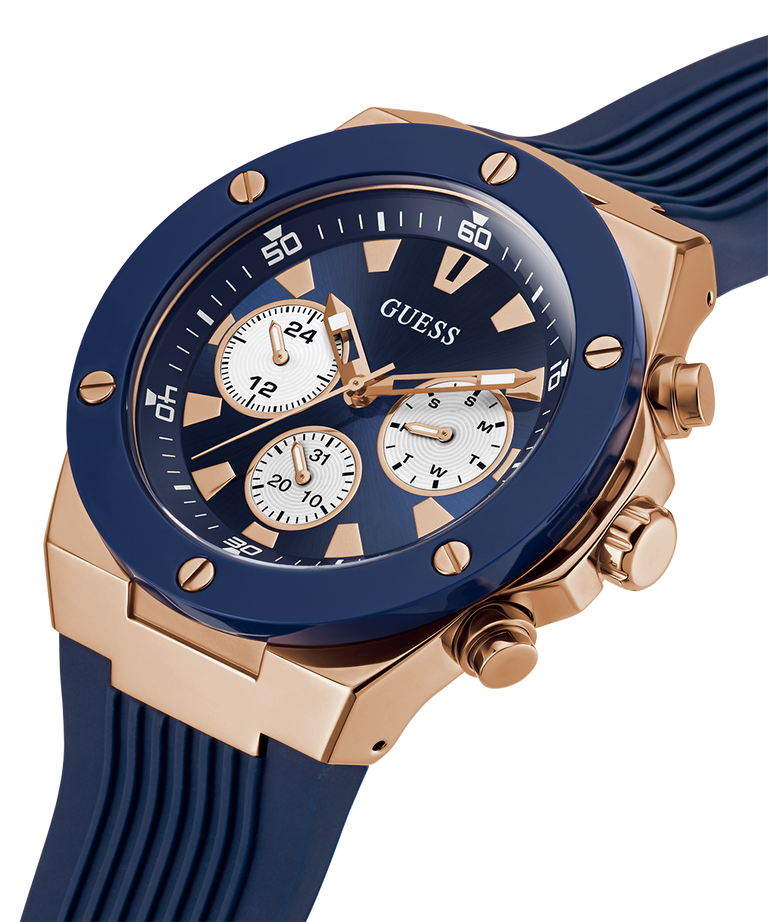 Tone GW0057G2 | Multi-function Rose Watch US GUESS Blue Mens Watches - GUESS Gold