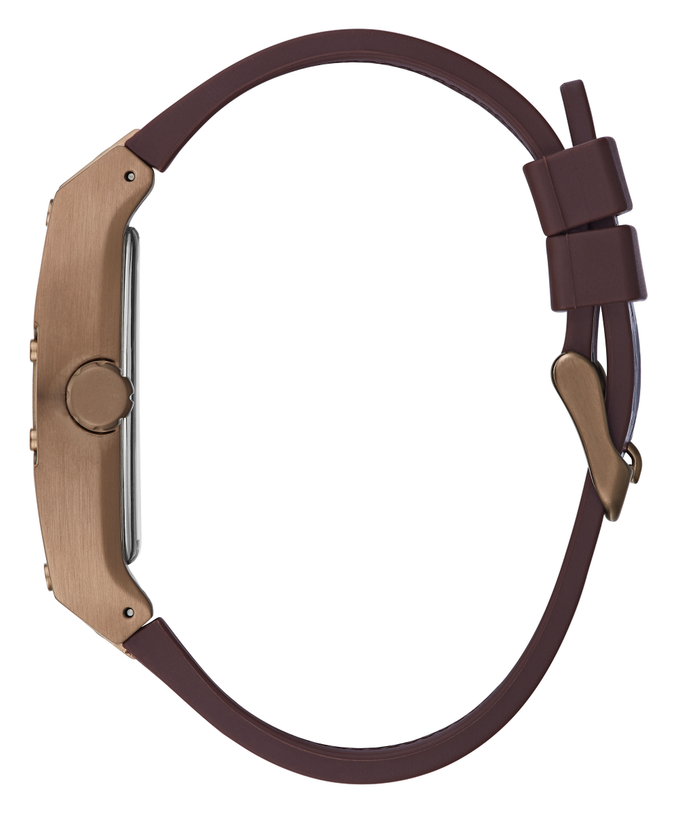 Guess mens watch brown leather strap deals