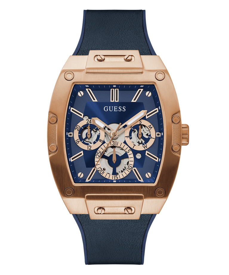 GW0202G4 GUESS Mens 43mm Blue & Rose Gold-Tone Multi-function Trend Watch primary image