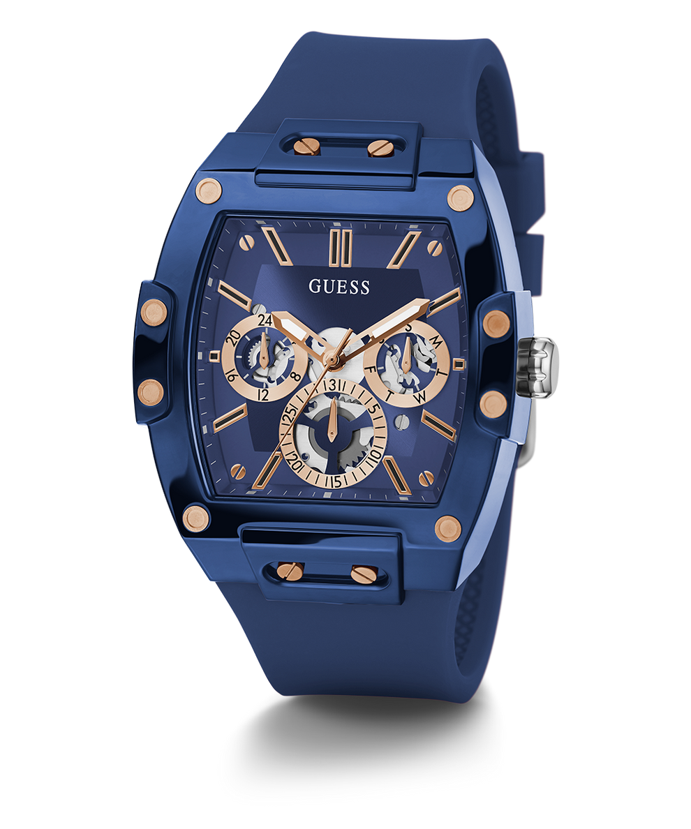 Guess men's blue and rose gold watch discount
