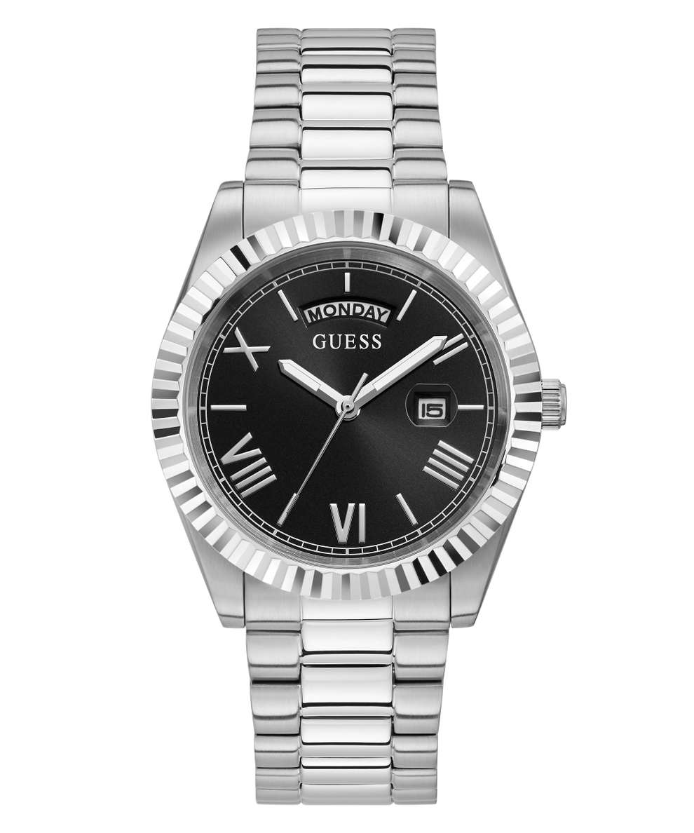 GW0265G1 GUESS Mens 42mm Silver-Tone Day/Date Dress Watch primary image