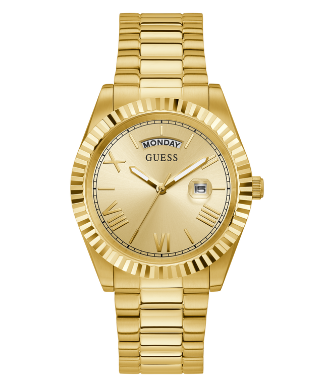 GW0265G2 GUESS Mens 42mm Gold-Tone Day/Date Dress Watch primary image