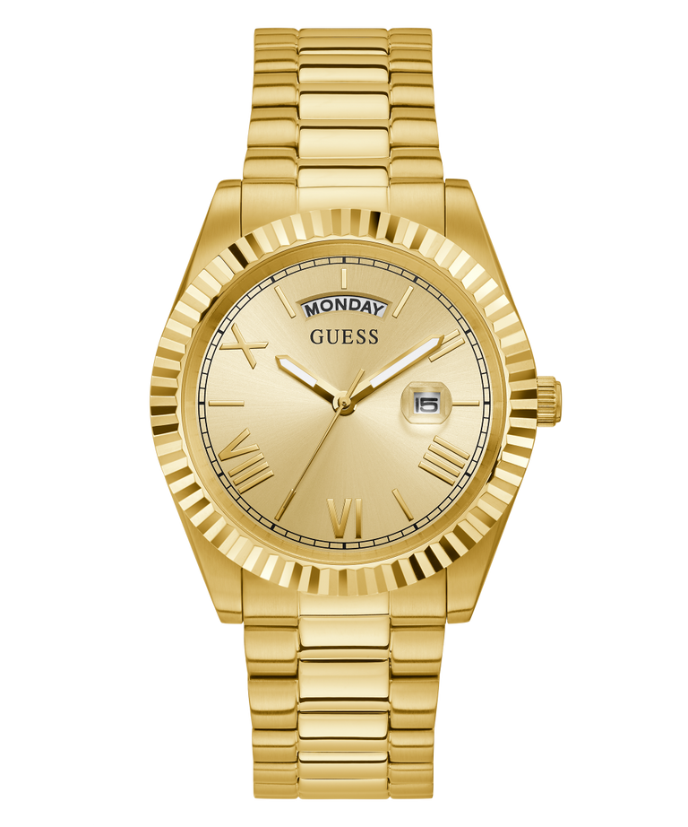 GW0265G2 GUESS Mens 42mm Gold-Tone Day/Date Dress Watch primary image