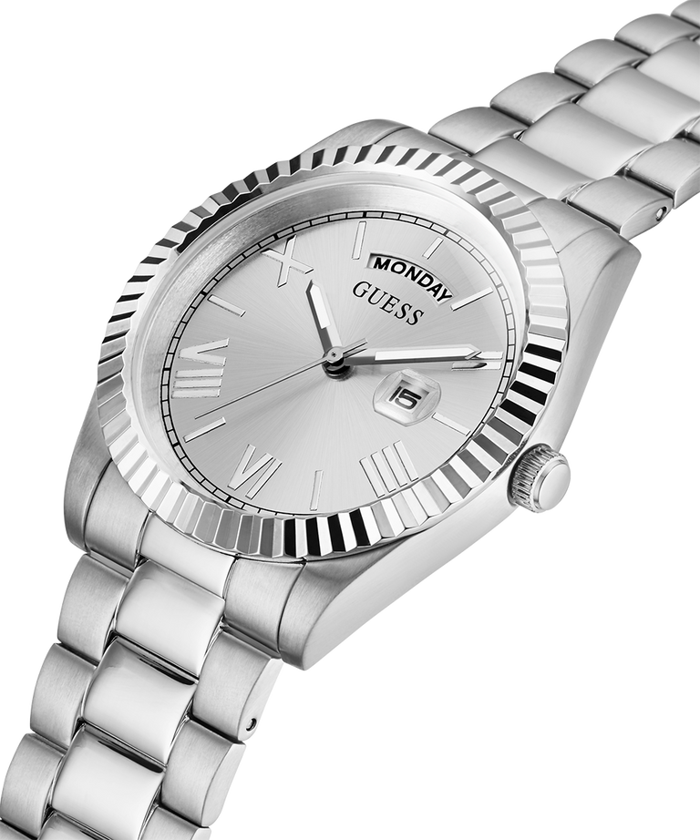 GW0265G6 GUESS Mens 42mm Silver-Tone Day/Date Dress Watch caseback (with attachment) image lifestyle