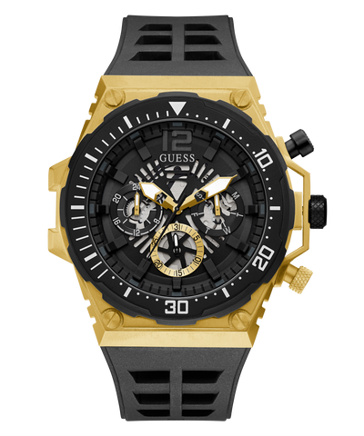 GW0325G1 GUESS Mens 48mm Black & Gold-Tone Multi-function Sport Watch primary image