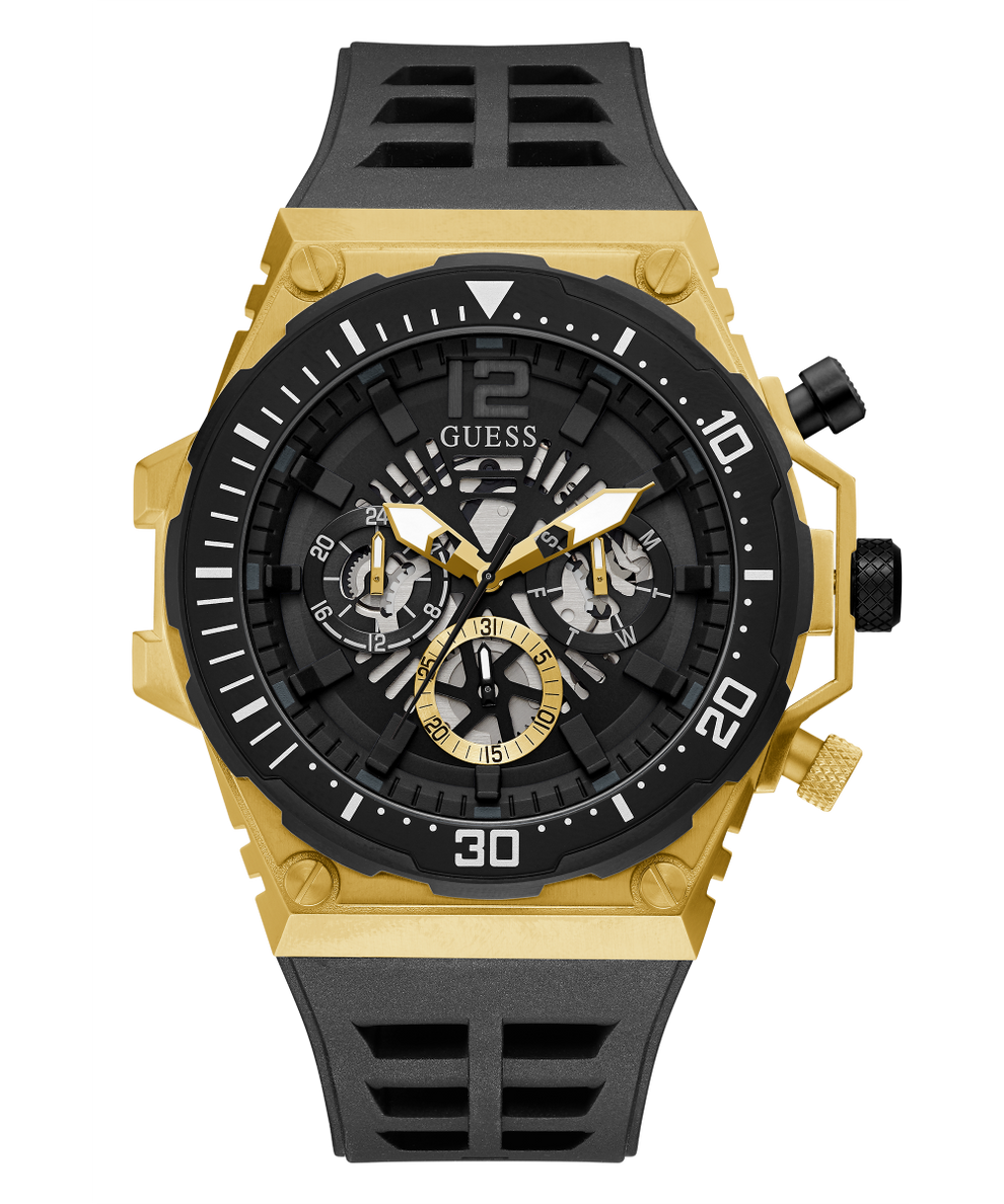GW0325G1 GUESS Mens 48mm Black & Gold-Tone Multi-function Sport Watch primary image
