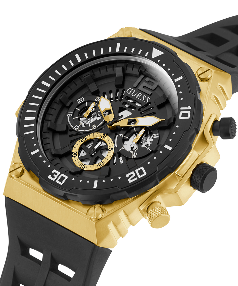 GW0325G1 GUESS Mens 48mm Black & Gold-Tone Multi-function Sport Watch caseback (with attachment) image lifestyle