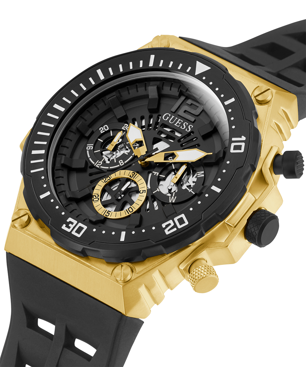 GW0325G1 GUESS Mens 48mm Black & Gold-Tone Multi-function Sport Watch caseback (with attachment) image lifestyle