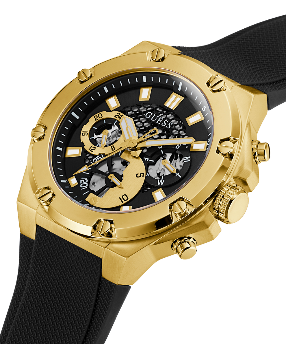 GW0334G2 GUESS Mens 46mm Black & Gold-Tone Multi-function Sport Watch caseback (with attachment) image lifestyle