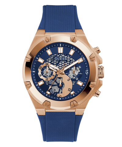 GW0334G3 GUESS Mens 46mm Blue & Rose Gold-Tone Multi-function Sport Watch primary image