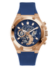GW0334G3 GUESS Mens 46mm Blue & Rose Gold-Tone Multi-function Sport Watch primary image