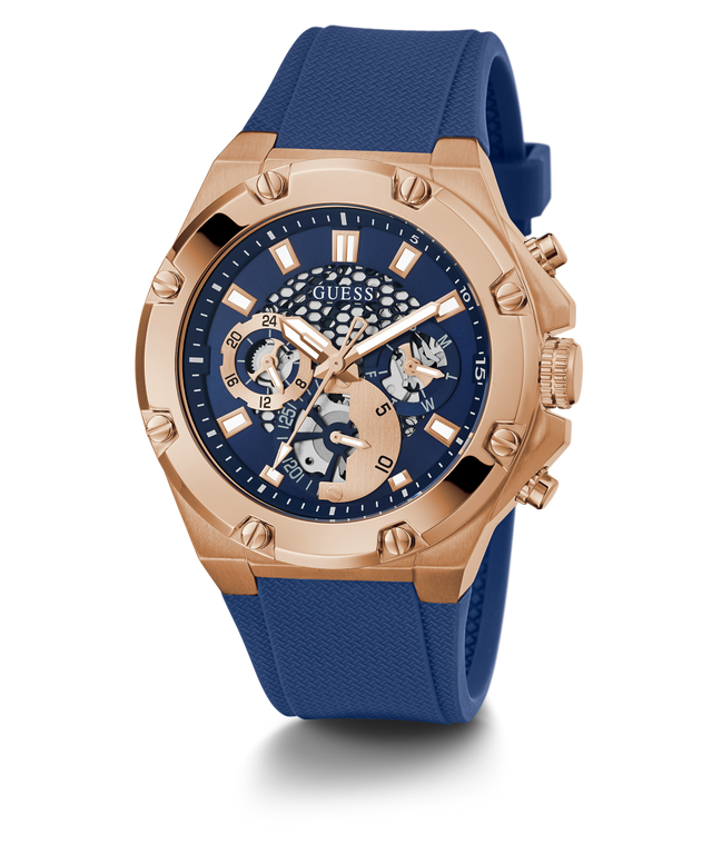 GW0334G3 GUESS Mens 46mm Blue & Rose Gold-Tone Multi-function Sport Watch alternate image
