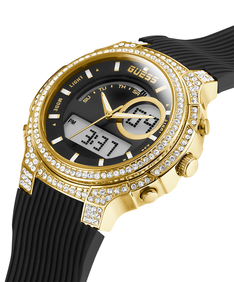 GW0339L1 GUESS Ladies 40mm Black & Gold-Tone Digital Sport Watch caseback (with attachment) image lifestyle
