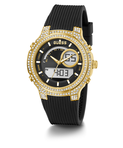 GW0339L1 GUESS Ladies 40mm Black & Gold-Tone Digital Sport Watch alternate image