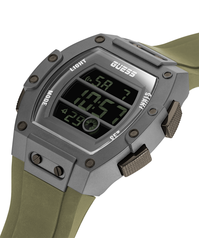 GW0340G3 GUESS Mens 43mm Green & Gunmetal Digital Trend Watch caseback (with attachment) image lifestyle