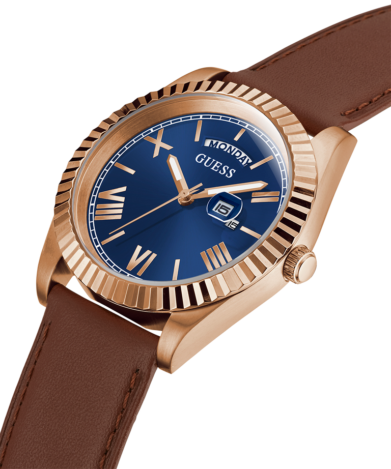 Guess watches brown clearance leather strap