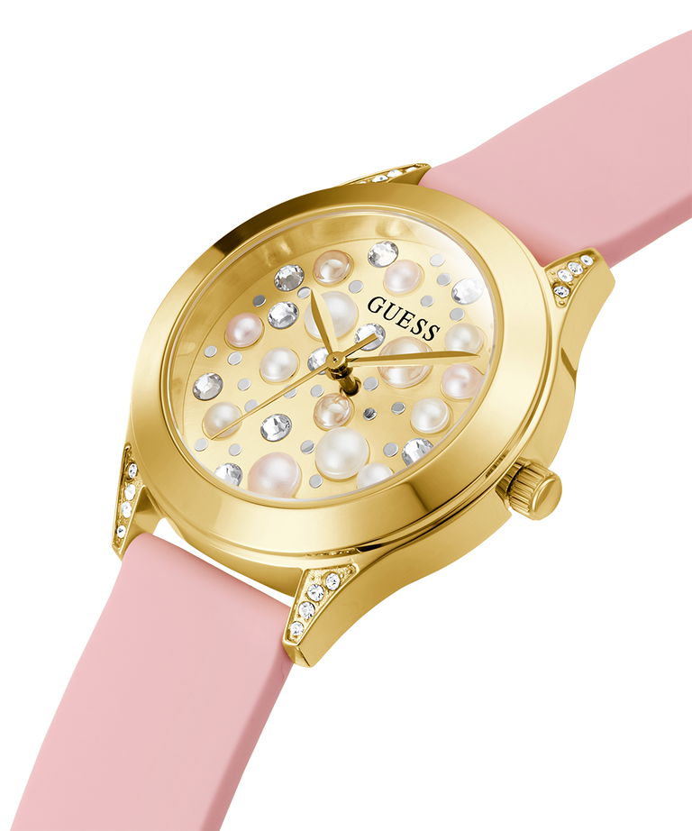GW0381L2 GUESS Ladies 36mm Pink & Gold-Tone Analog Trend Watch caseback (with attachment) image lifestyle